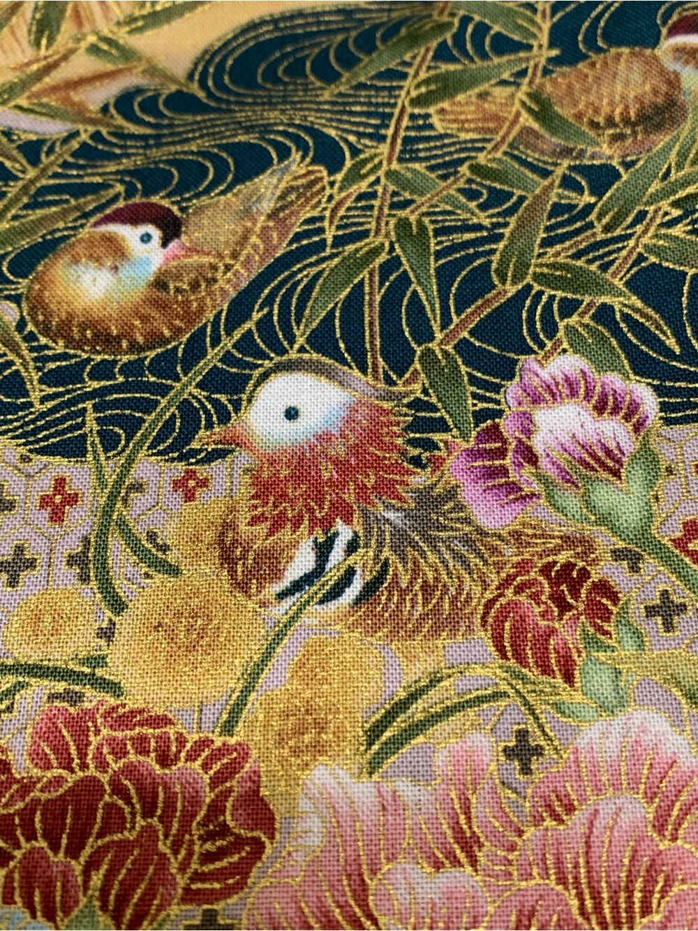 BLANK TEXTILES Asian-Inspired Floral & Duck Cotton Fabric Remnant Patt# M5959 - Picture 4 of 10